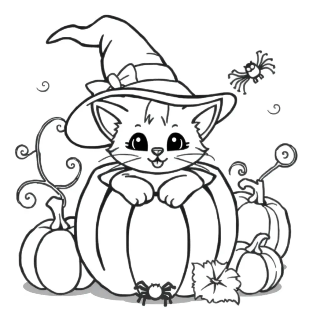 Halloween Kat Pompoen Griezelig Magisch coloring page for children