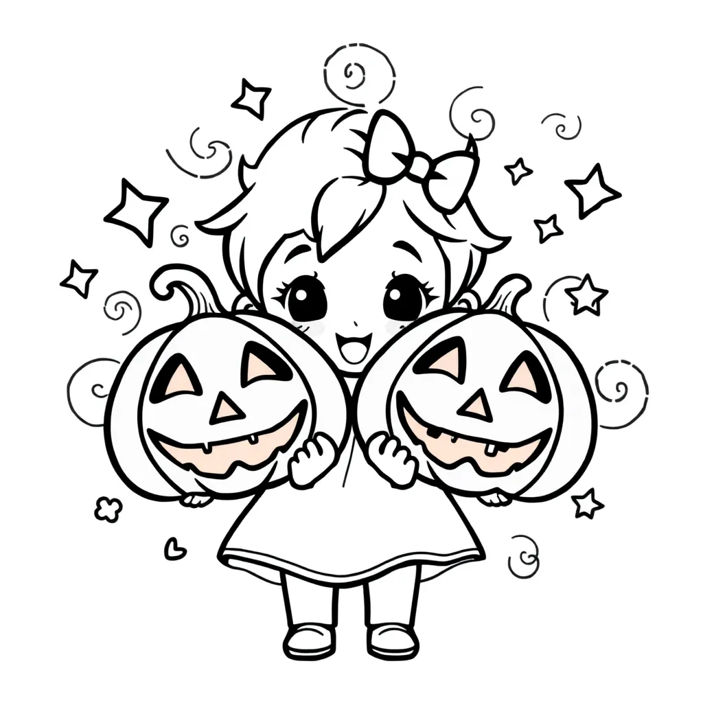 Halloween Kawaii Chibi Pompoen Kinderen coloring page for children