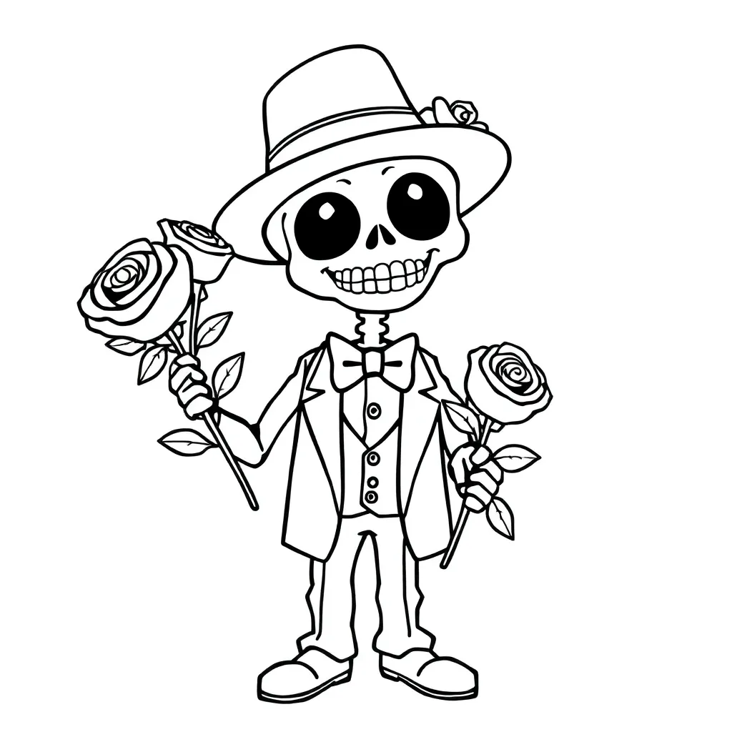 Halloween Kawaii Skelet Rozen Cartoonachtig coloring page for children