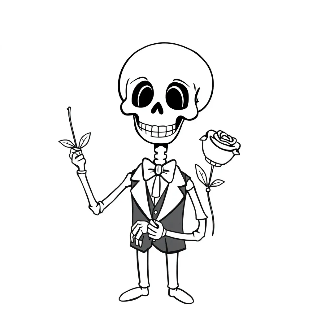 Halloween Kawaii Skelet Rozen Schattig coloring page for children