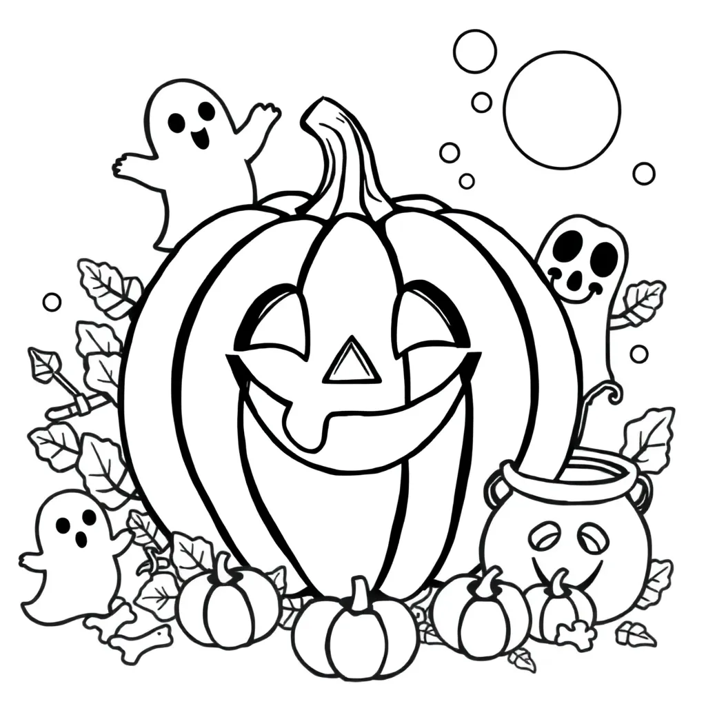 Halloween Pompoen Geest Schedel Cartoonachtig coloring page for children