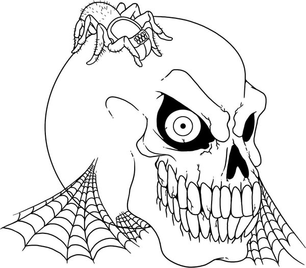 Halloween Totenkopf und Spinne coloring page for children