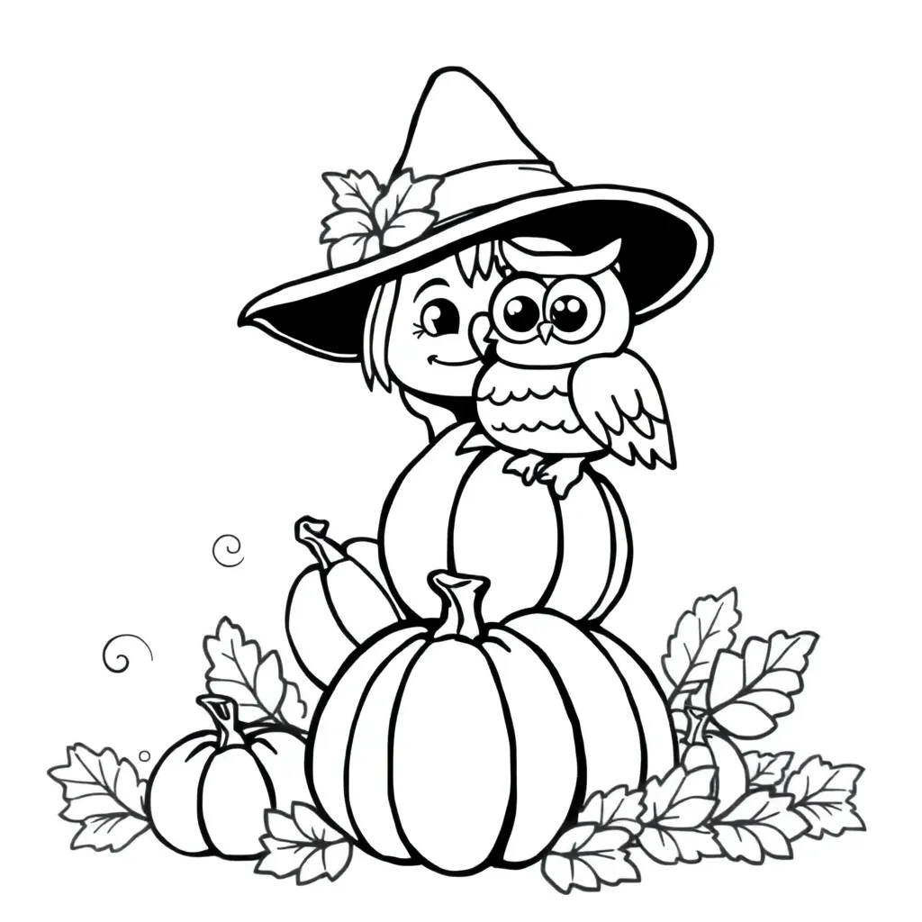 Halloween Vogelverschrikker Herfst Pompoen Uil coloring page for children