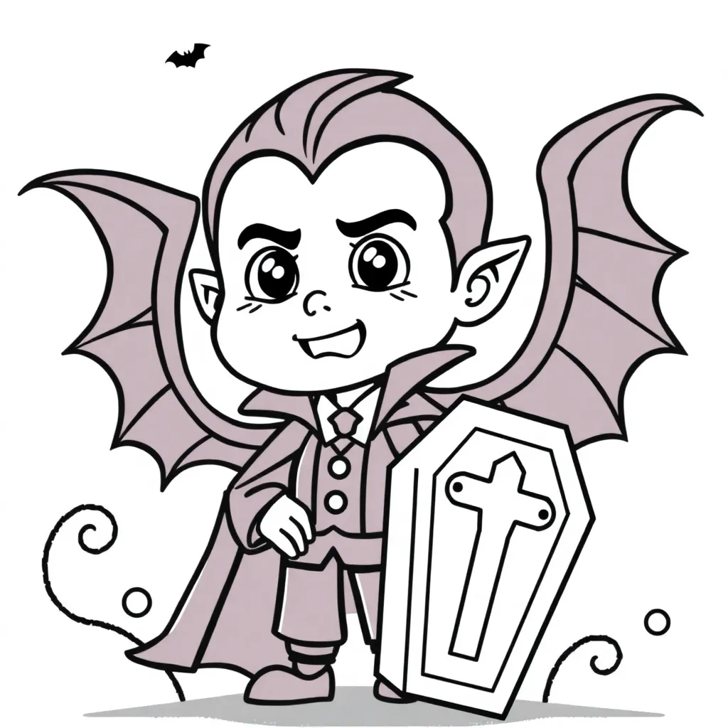 Halloween Vrolijke Vampire Cartoon Eenvoudig Creatief coloring page for children