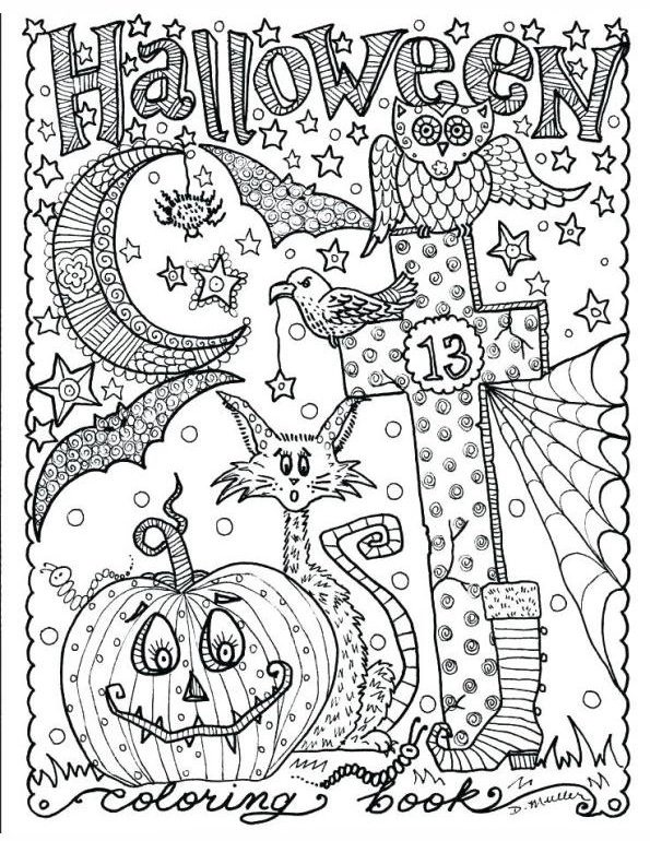 Halloween Zentangle coloring page for children