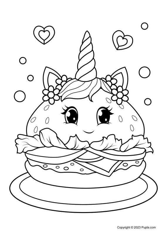 Hamburger A La Licorne coloring page for children