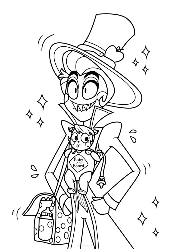 Hazbin Hotel Lucifer Carrying Baby coloring page for children