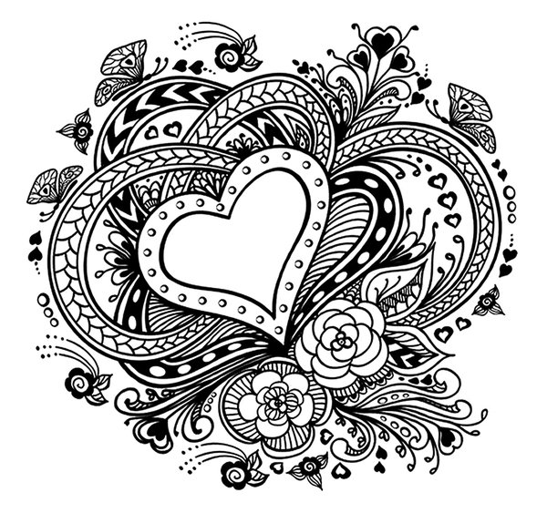 Heart With Ornaments coloring page for children