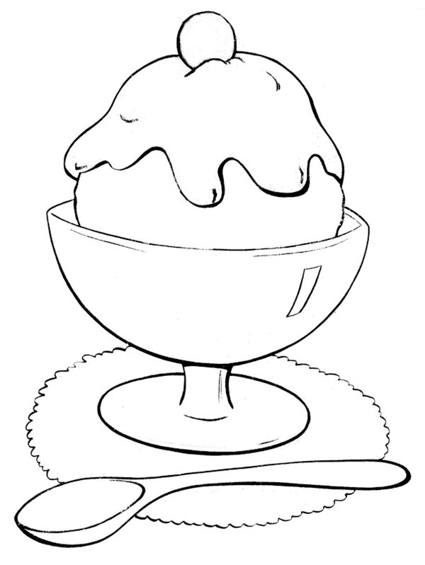 Helado Con Cereza Y Cuchara coloring page for children