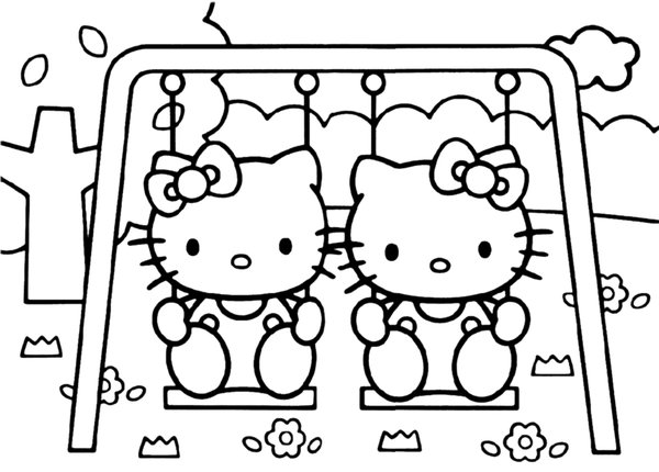Plantilla de colorear Hello Kitty en el columpio