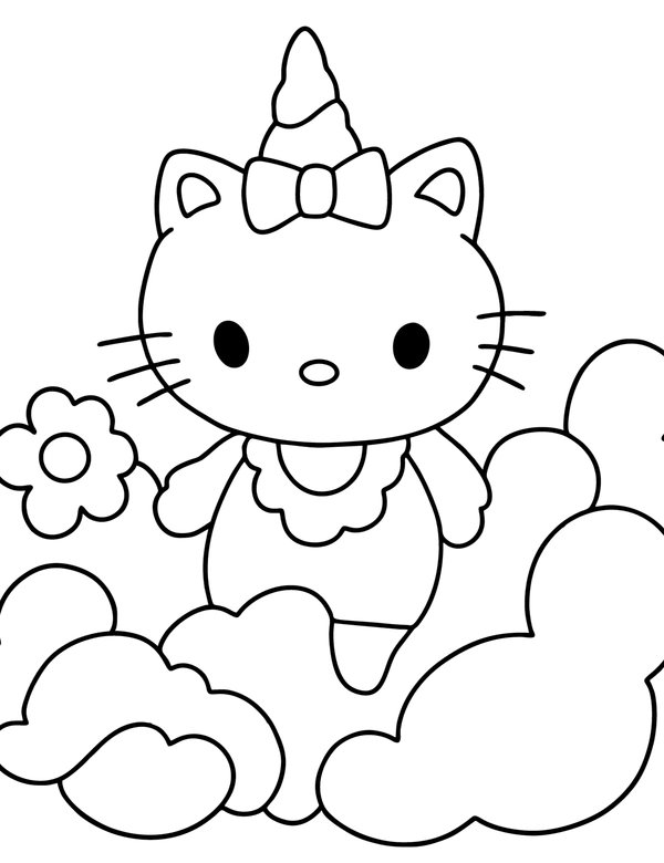Hello Kitty Dans Les Nuages coloring page for children