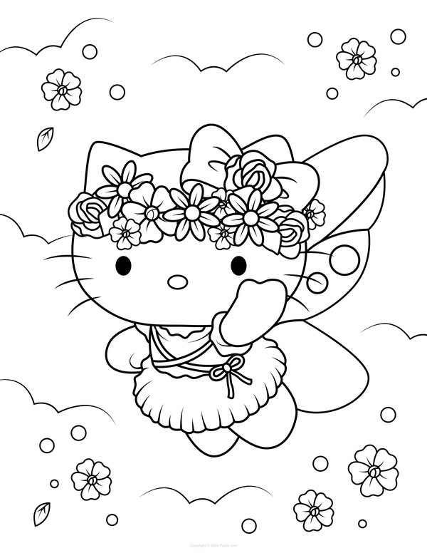 Hello Kitty Flowers coloring page for children