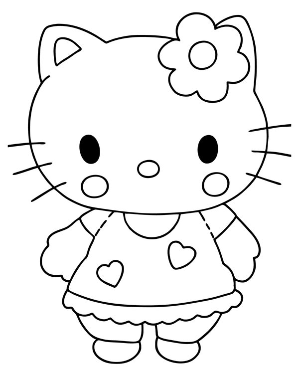 Plantilla de colorear Hello Kitty con vestido de corazón