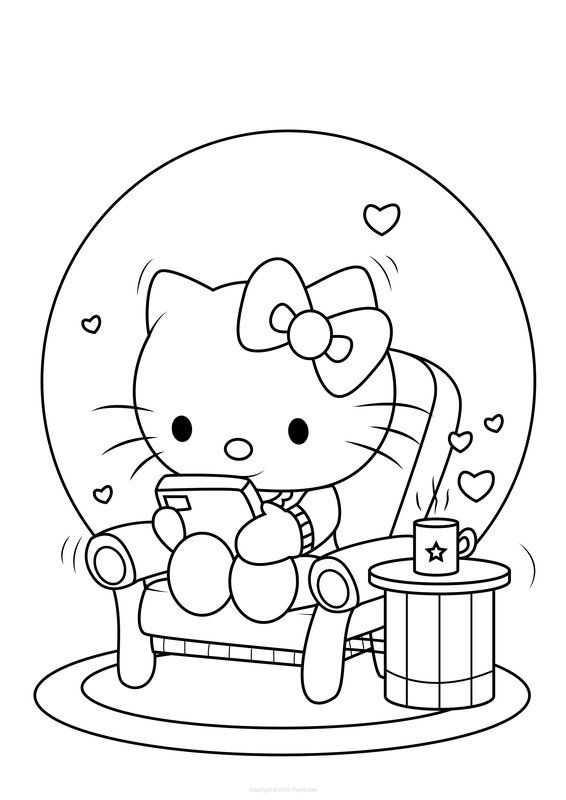 Hello Kitty Sitting At Home coloring page for children
