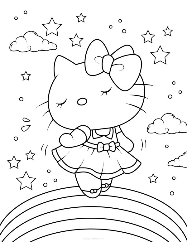 Hello Kitty Sur Un Arc En Ciel coloring page for children