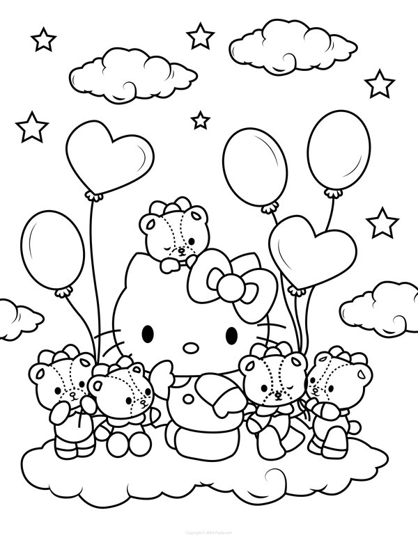 Plantilla de colorear Hello Kitty y lindos osos