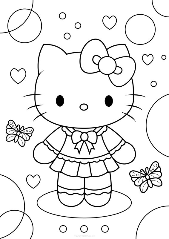 Plantilla de colorear Hello Kitty y mariposas