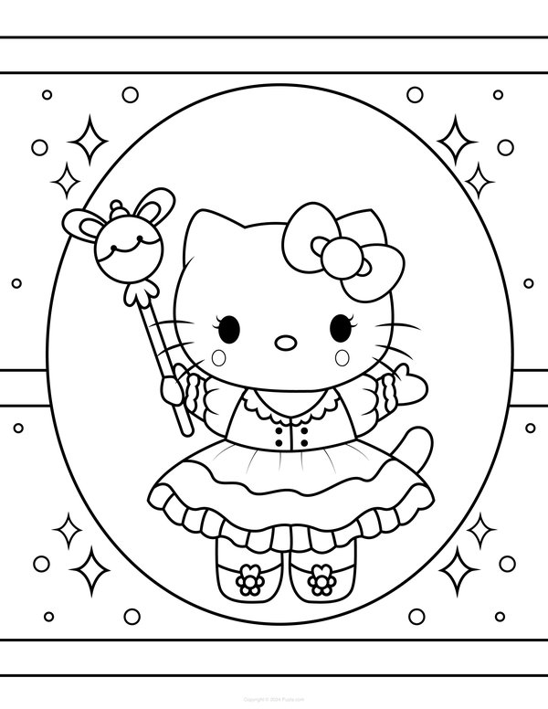 Hello Kitty With A Magic Wand coloring page for children