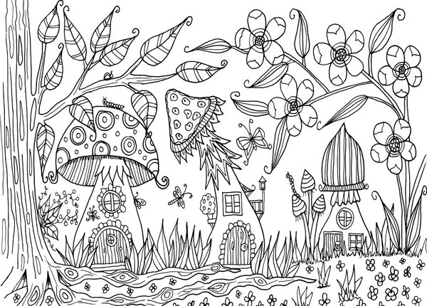 Herbst Pilzhauser coloring page for children