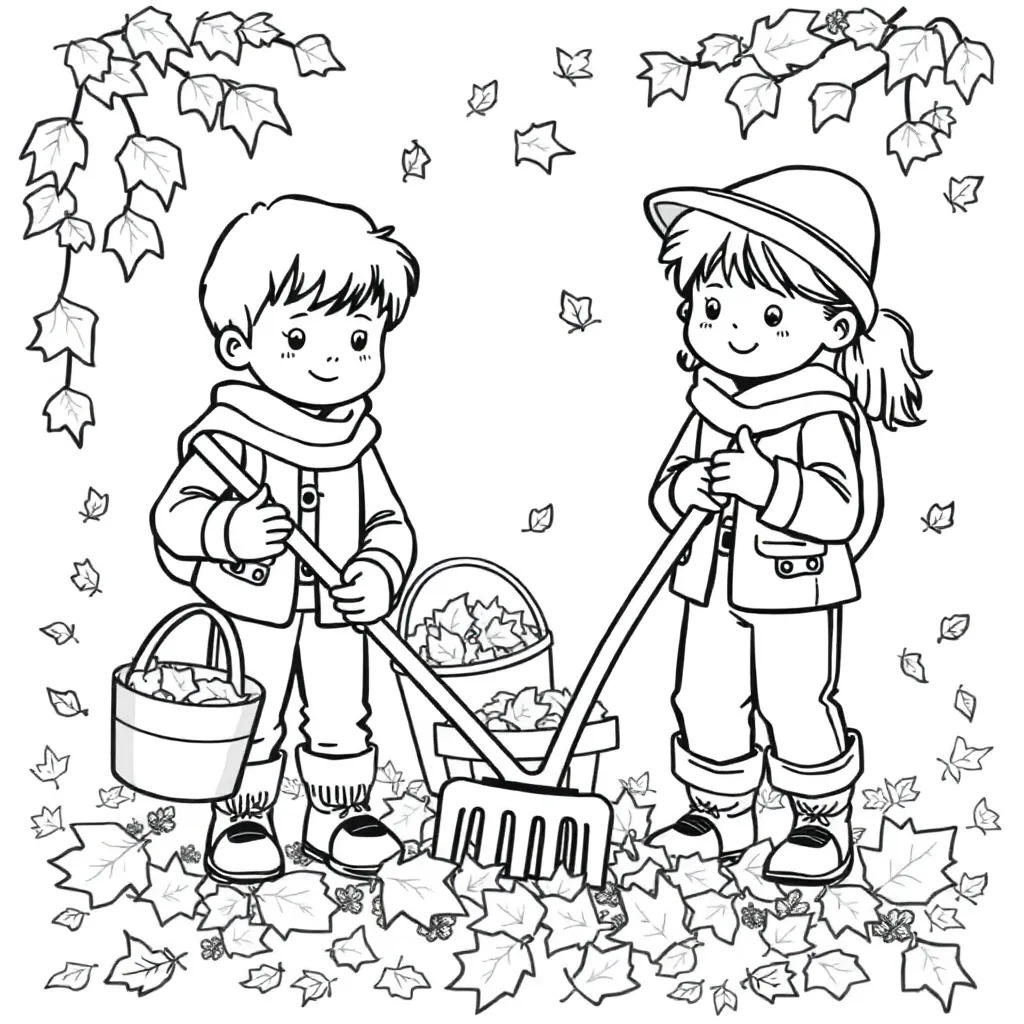 Herfst Bladeren Kinderen Tuin Seizoen coloring page for children