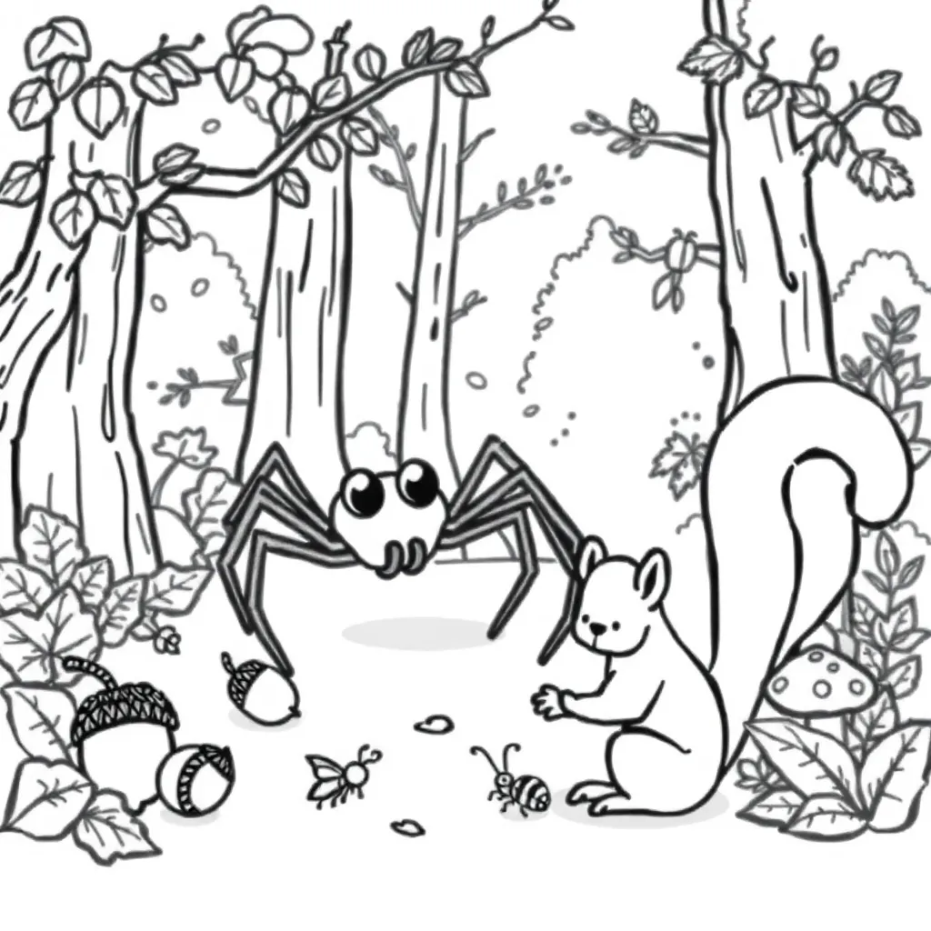 Herfst Bos Eekhoorn Natuur Seizoen coloring page for children