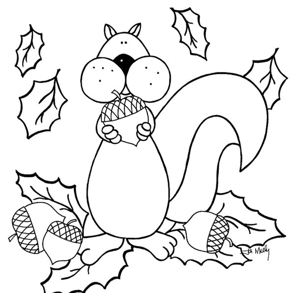 Herfst Eekhoorn Eikels coloring page for children