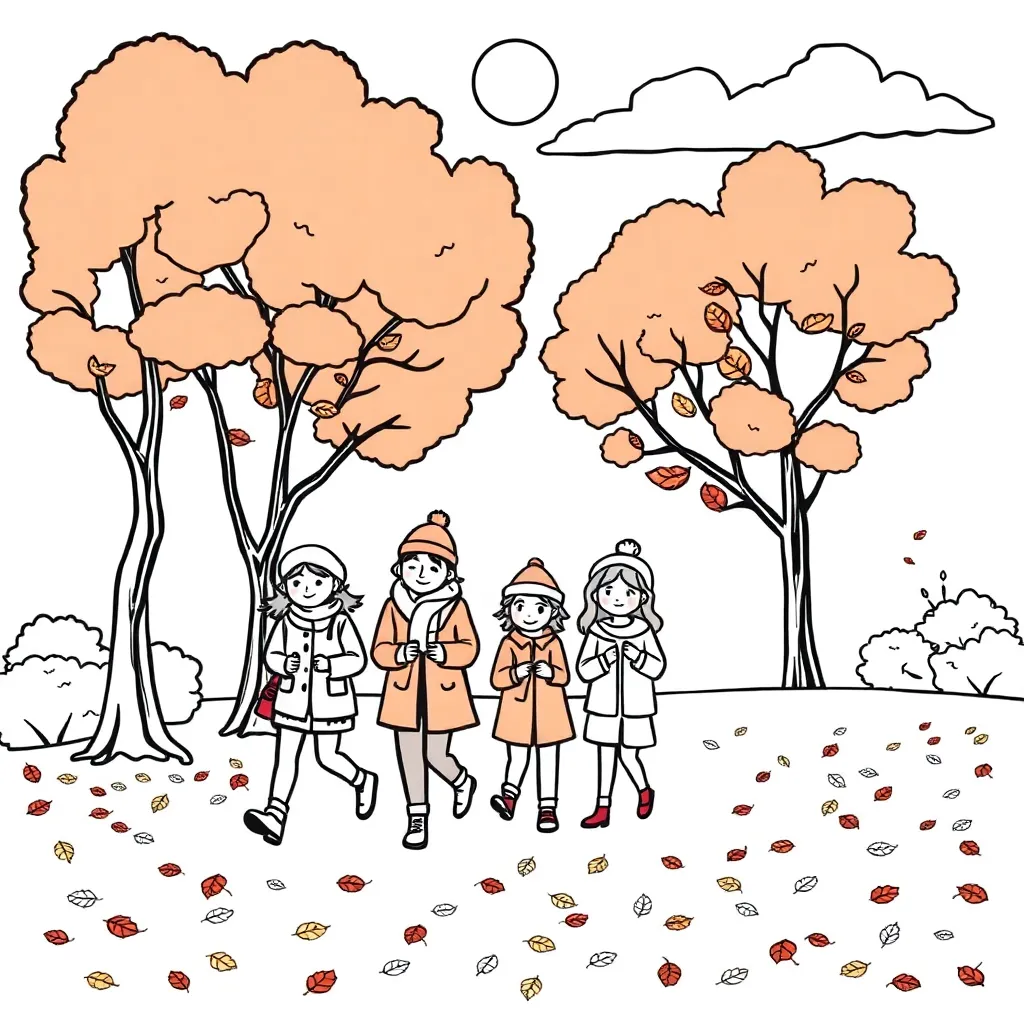 Herfst Familie Park Natuur Kleuren coloring page for children