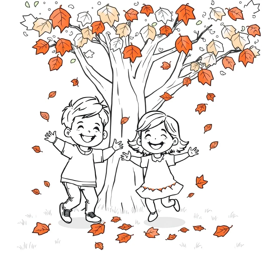 Herfst Kinderen Bladeren Boom Natuur coloring page for children