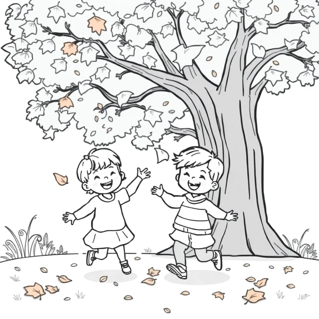 Herfst Kinderen Bladeren Boom Natuur coloring page for children