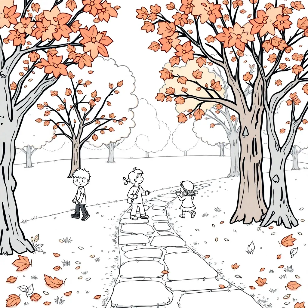 Herfst Kinderen Park Natuur Seizoen coloring page for children