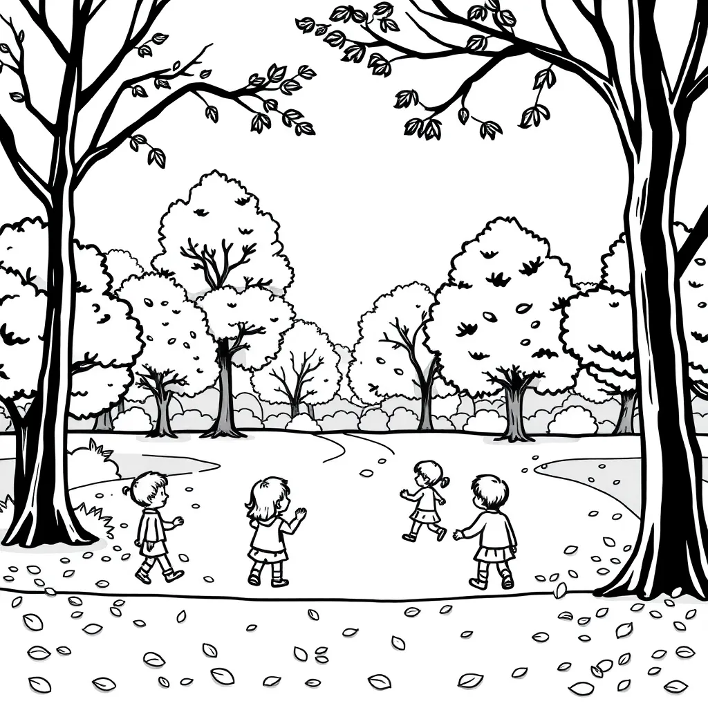 Herfst Kinderen Park Seizoen Natuur coloring page for children