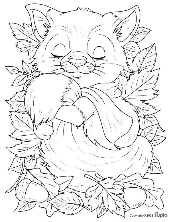 Herfst Vos Blaadjes coloring page for children