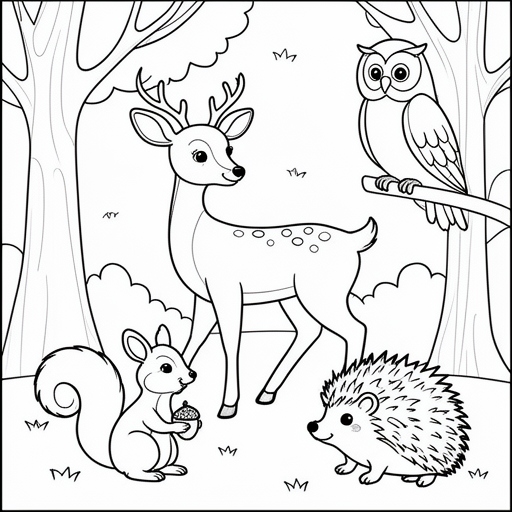 hert eekhoorn egel bos  uil kleurplaat voor kinderen