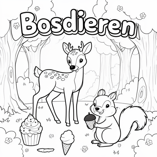 hert eekhoorn egel bos vos uil voetbal  cupcake ijs kleurplaat voor kinderen