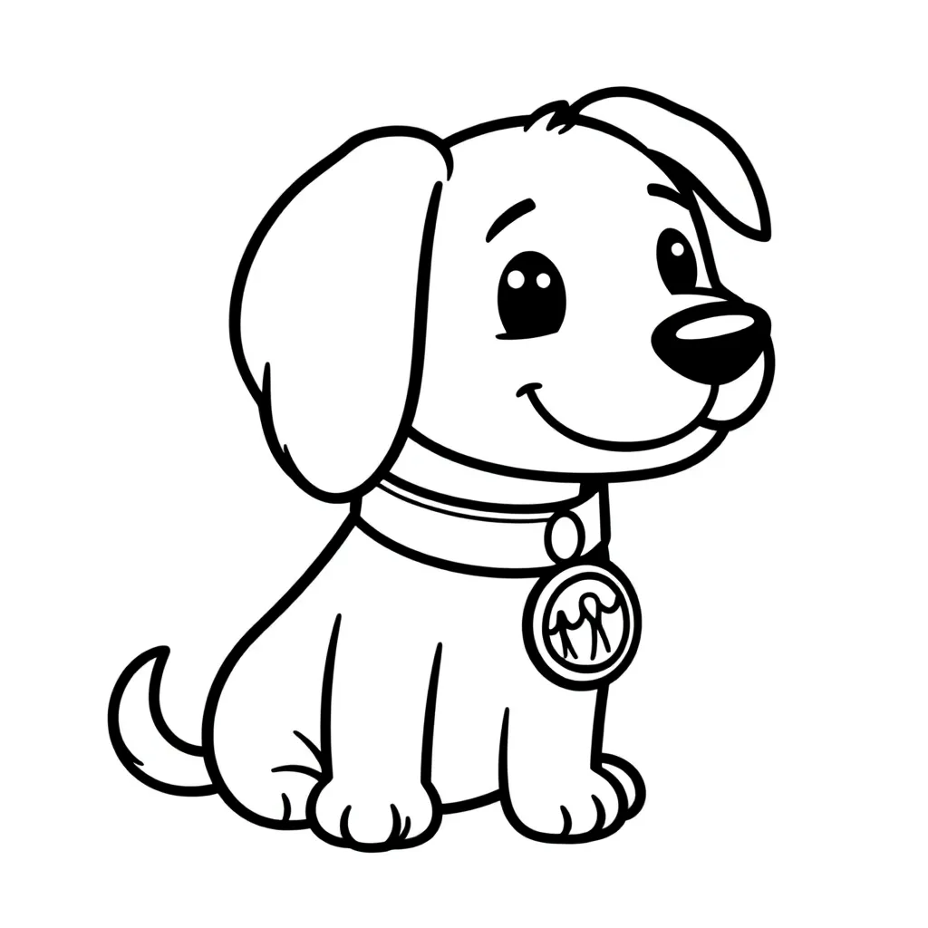 Feuille de coloriage gratuite Chien dessin animé Adorable Joyeux Médaillon Feuille de coloriage