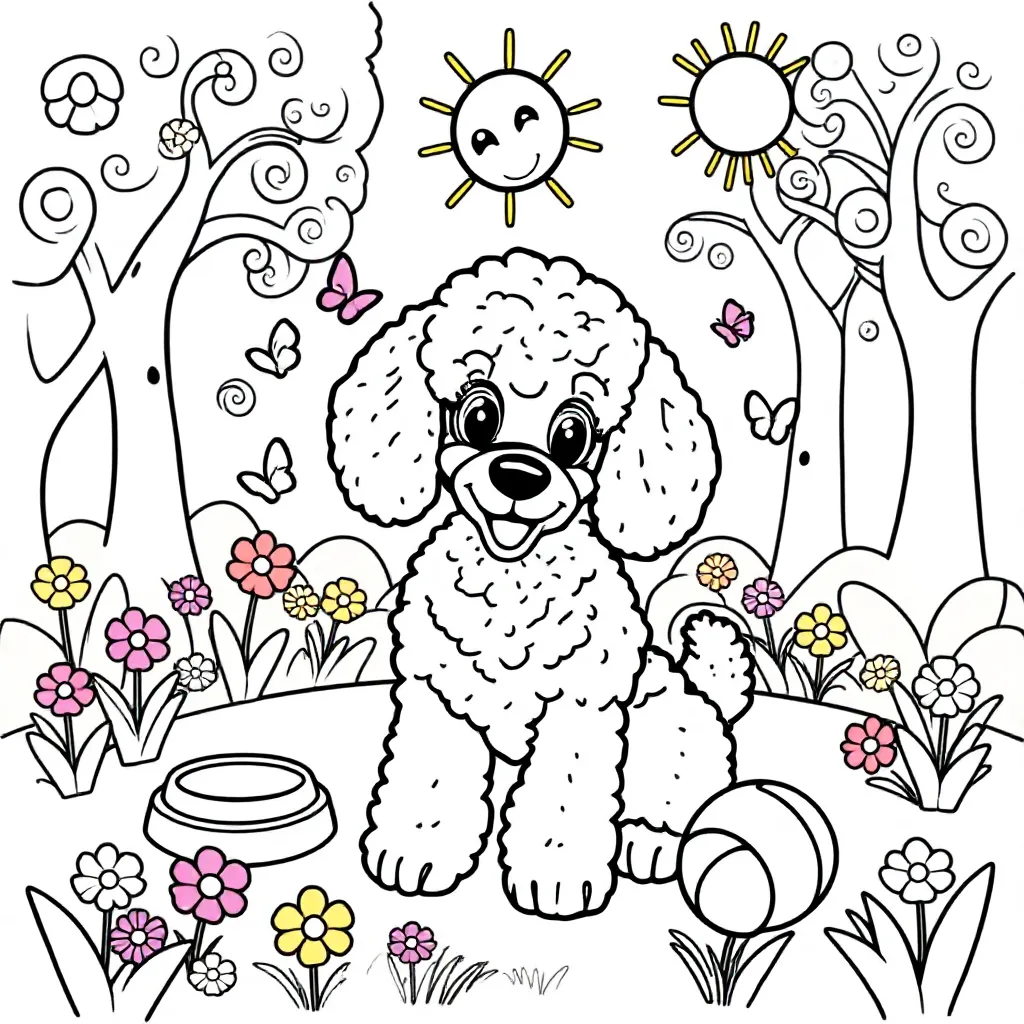 Feuille de coloriage Chien Caniche