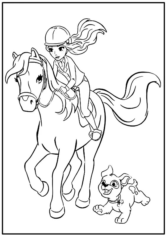 Horse Girl Dog coloring page for children