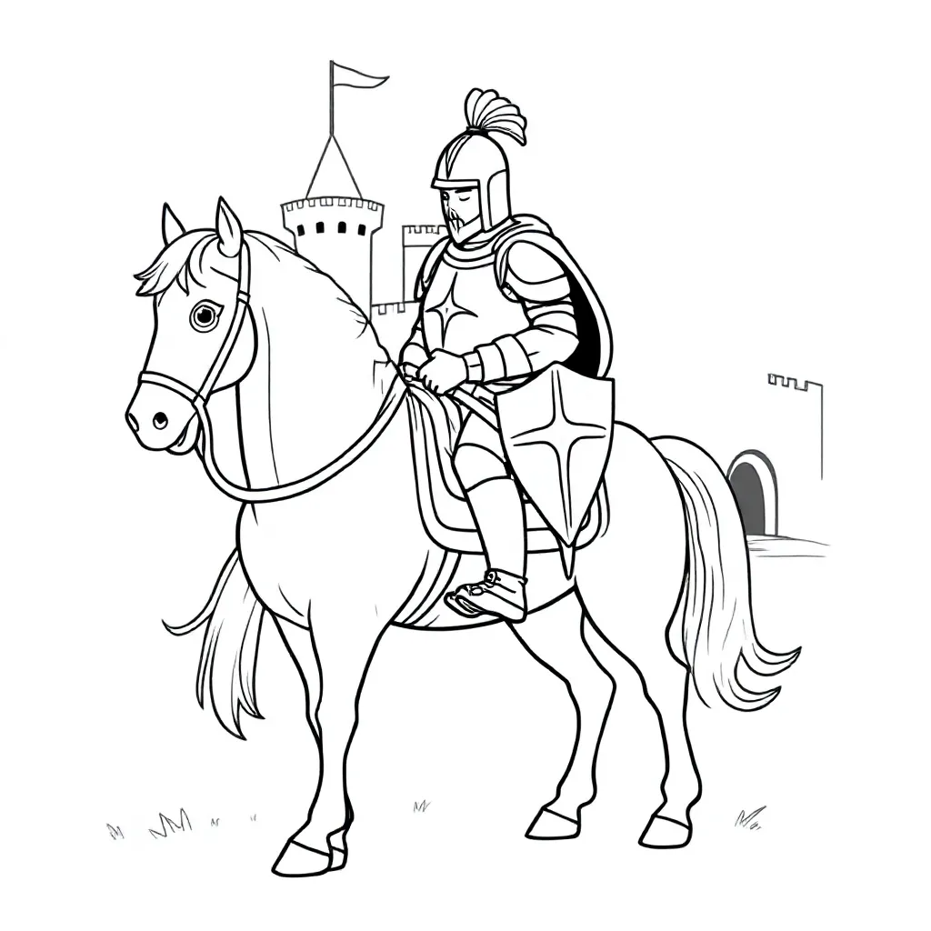 a knight on a white horse coloring page for children