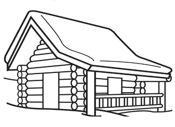 Houten Huis Winter Sneeuw coloring page for children