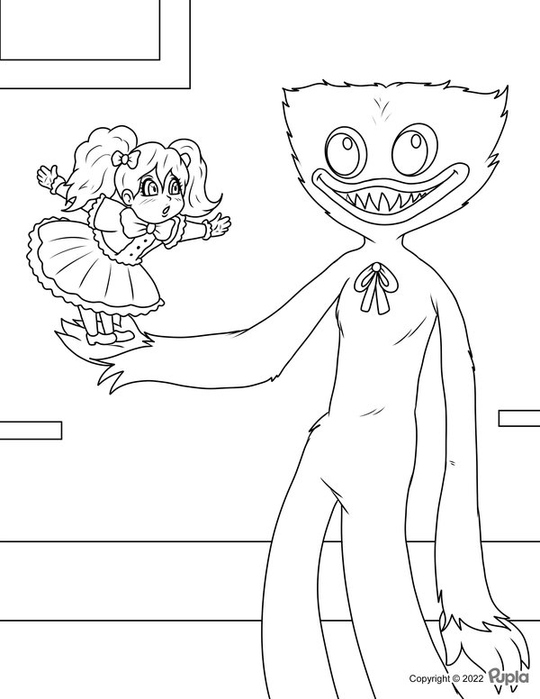 Huggy Wuggy Holding Miss Poppy coloring page for children