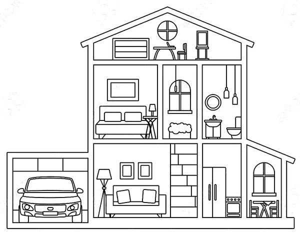 Huis Binnen Makkelijk coloring page for children