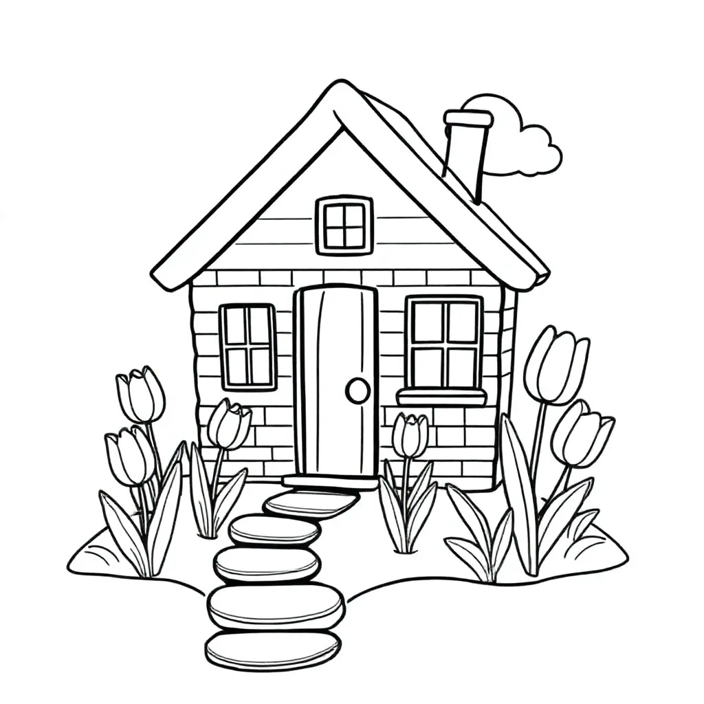 Free House Coloring Page for Kids