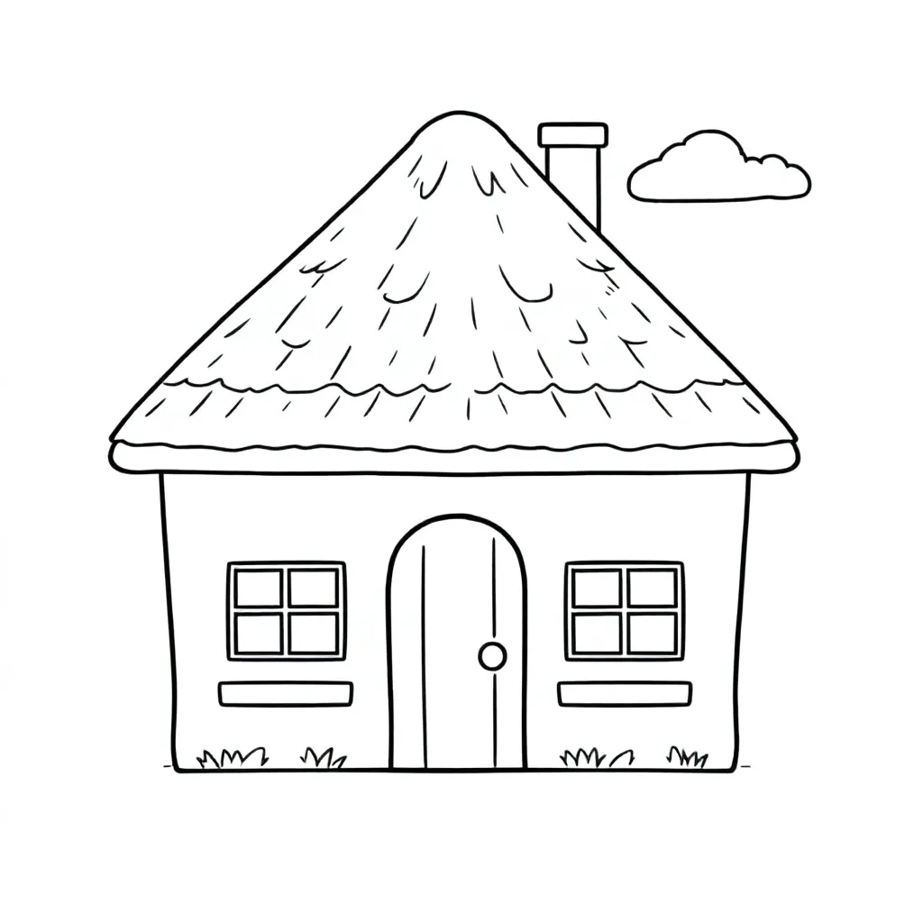 huis met rieten dak kleurplaat voor kinderen