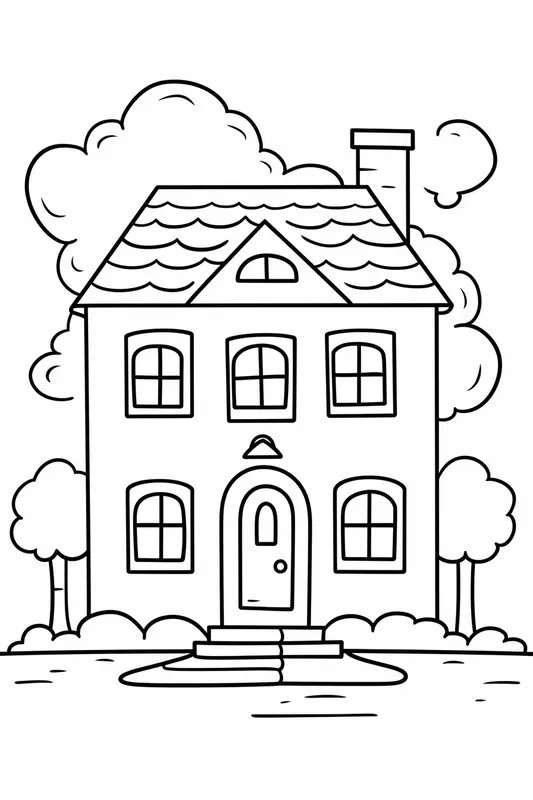 Huis met Veel Ramen coloring page for children