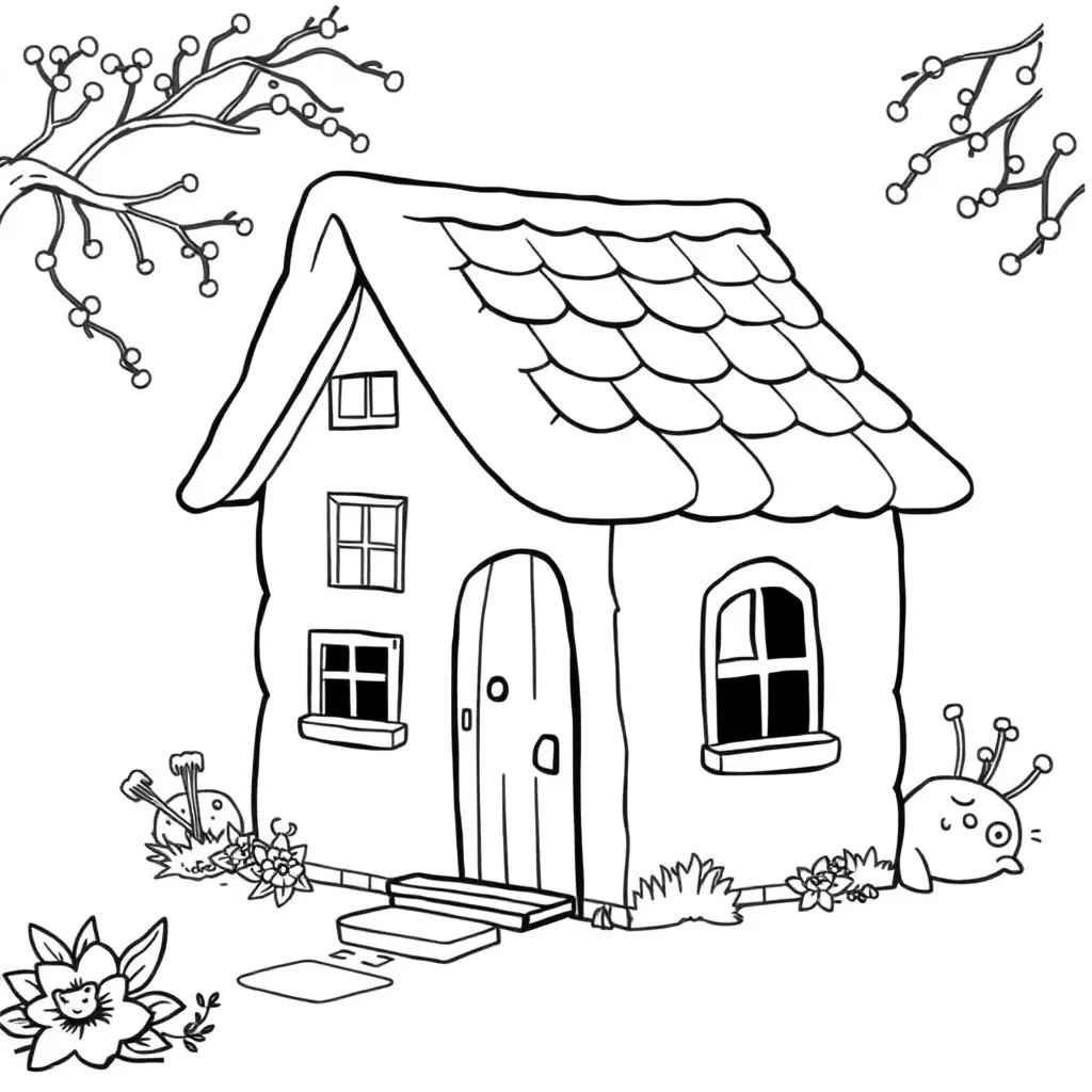 Huis Woonhuis Architectuur Tuin Landelijk coloring page for children