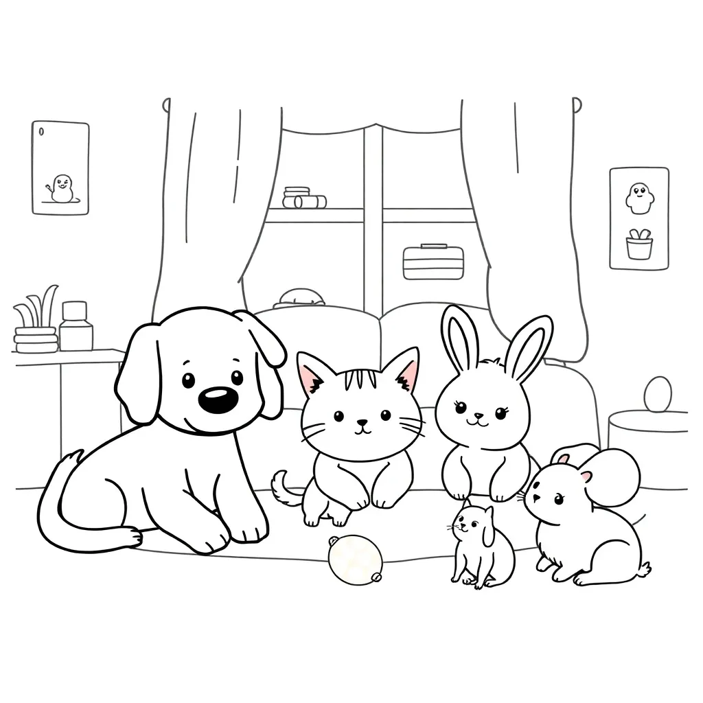 Huisdieren coloring page for children