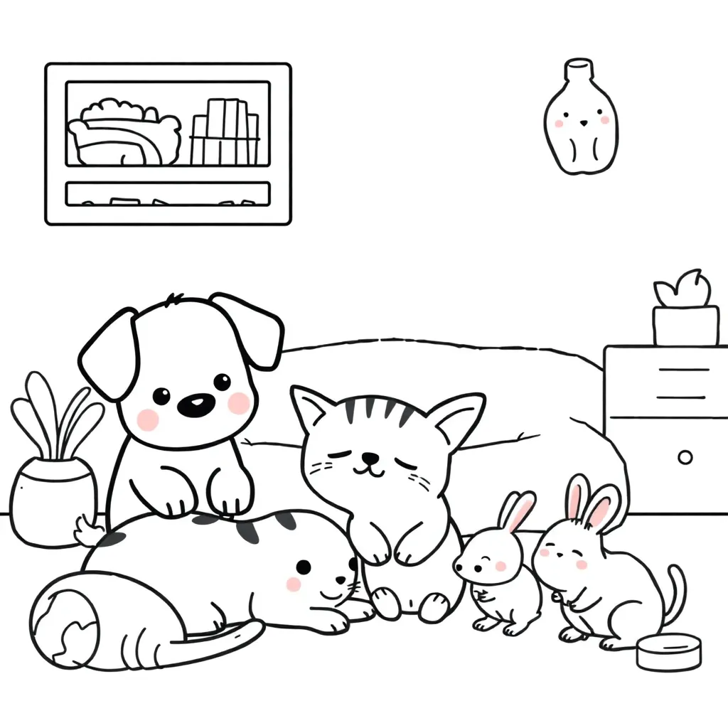 Huisdieren coloring page for children