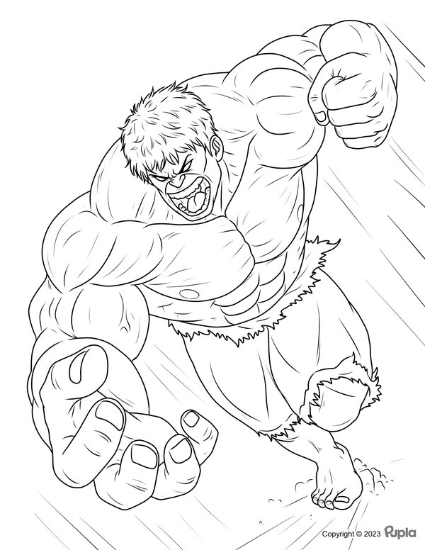 Coloring page Hulk running and ready to smash