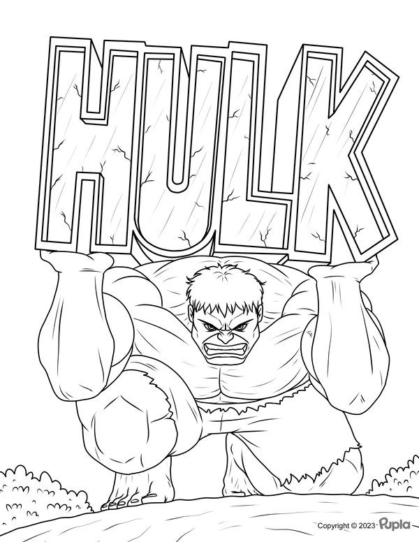 Hulk Lifting His Name In Letters coloring page for children