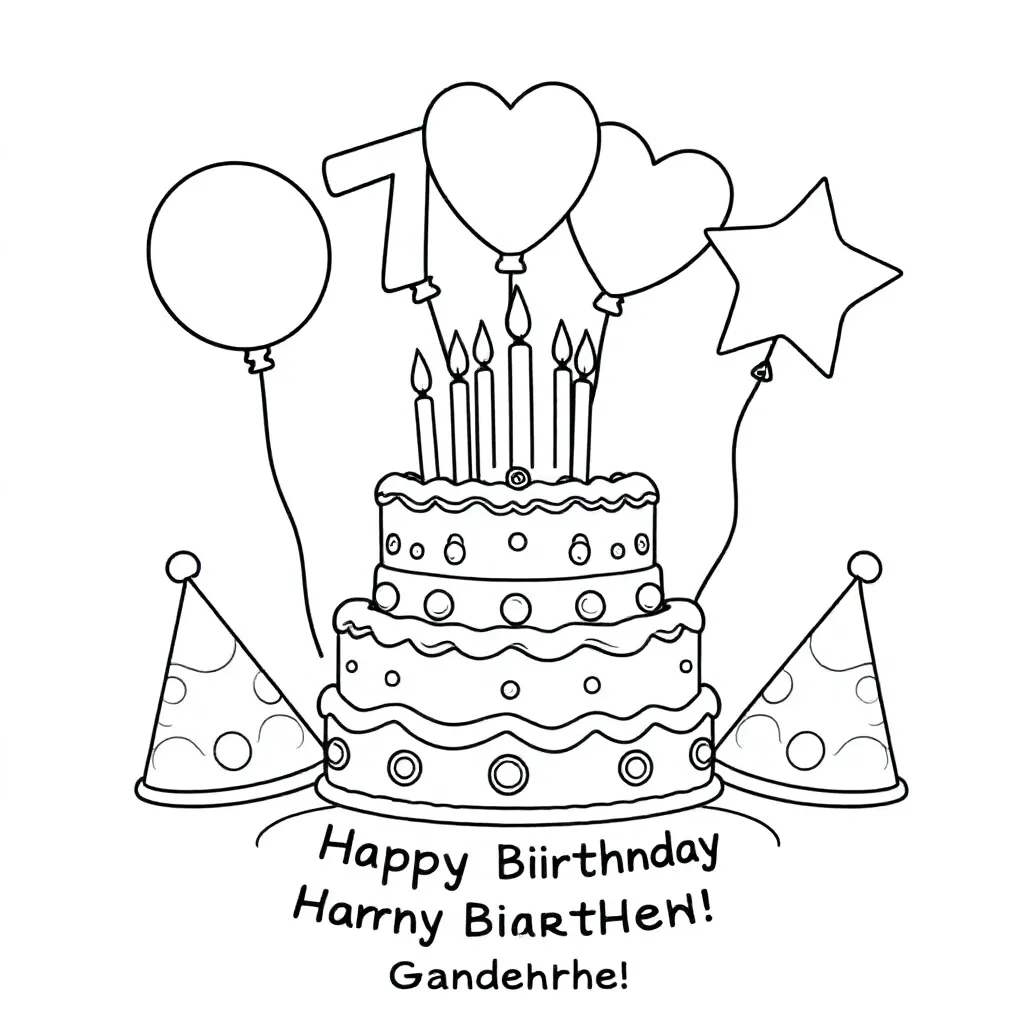 Ik wil een tekening voor mijn opa die wordt 70 jaar in het zwart wit er moet een taart en b allonne